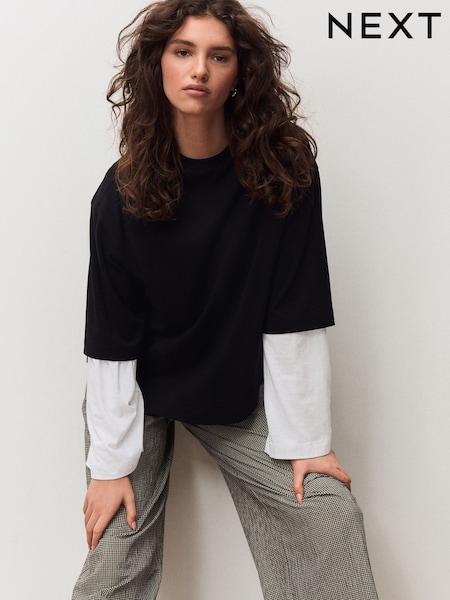 Contrast alb/negru - Double Layered T-Shirt (H92253) | 134 LEI