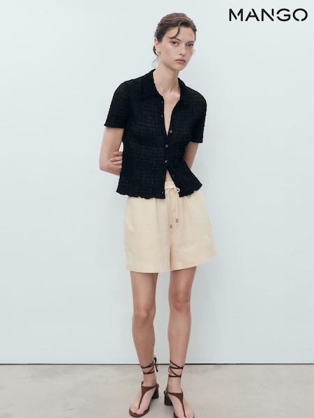 Mango Cream Straight-Fit Linen Shorts With Drawstring (H92304) | €37