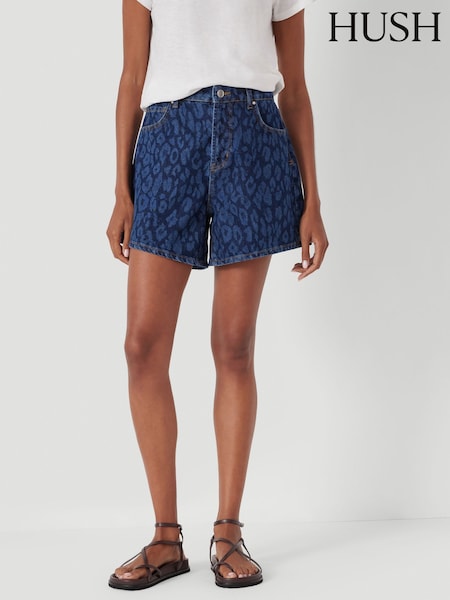 Hush Animal Blue Leopard Print Essential Denim Cotton Shorts (H92334) | €83
