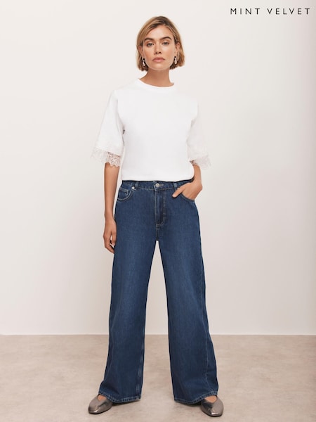 Mint Velvet White Cotton Lace Trim T-Shirt (H92408) | €58