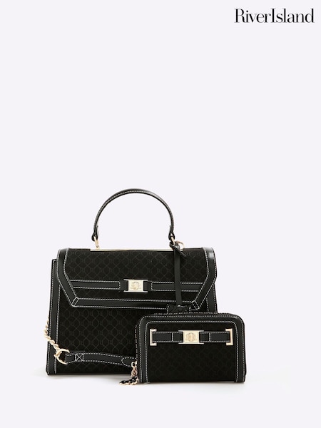 River Island Black Suedette Charm Tote Bag and Purse Bundle Set (H92507) | R$ 610