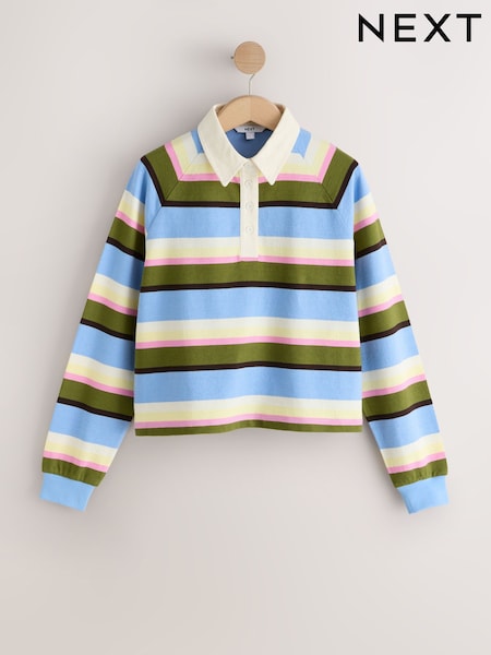 Ροζ/Πράσινο/Μπλε/Κίτρινο Ριγέ - Long Sleeve Collared Rugby Polo Top (H92653) | € 26