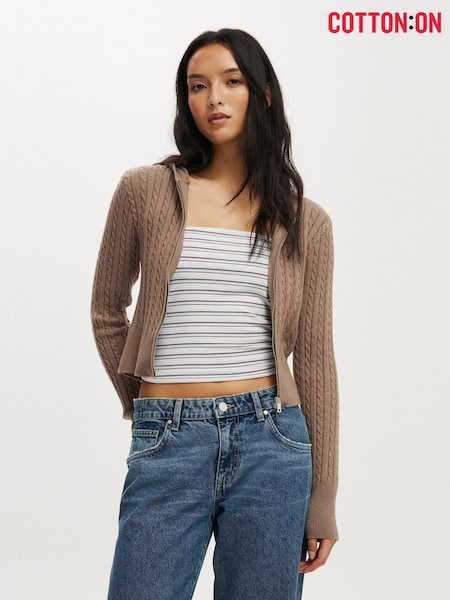 Cotton On Brown Everfine Double Zip-Up Hoodie (H92779) | R$ 245