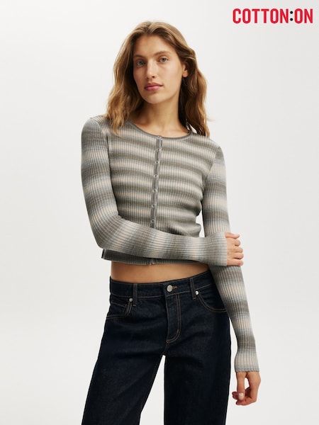 Cotton On Grey Everfine Rib Knit Cardigan (H92780) | AED175