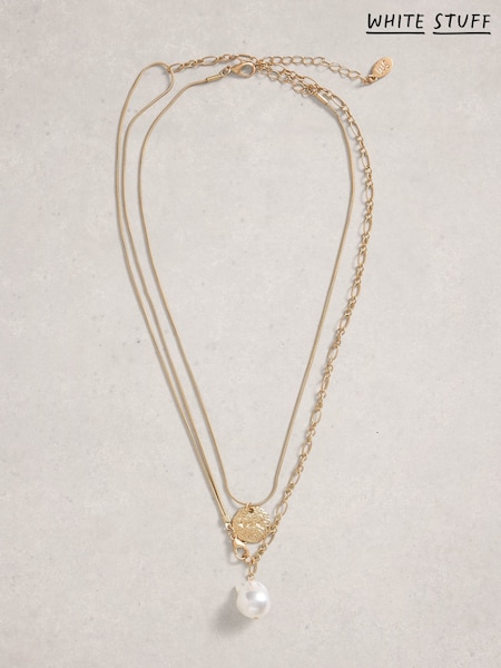 White Stuff Gold Pearl Pendant Layered Necklace (H92833) | €32