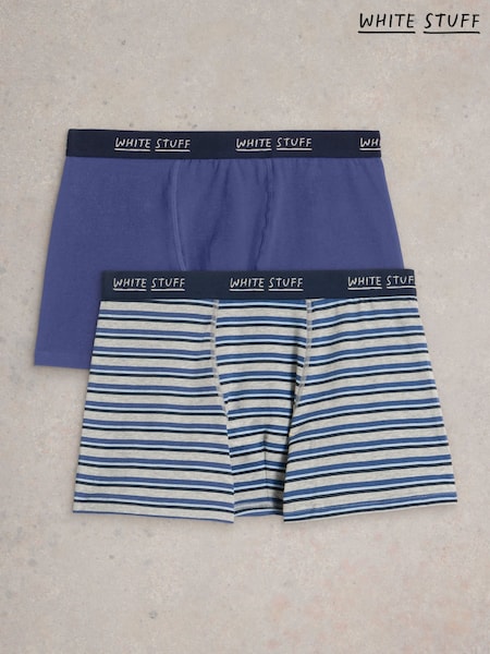 White Stuff Blue Hove Stripe and Plain Boxers 2 Pack (H92857) | €25