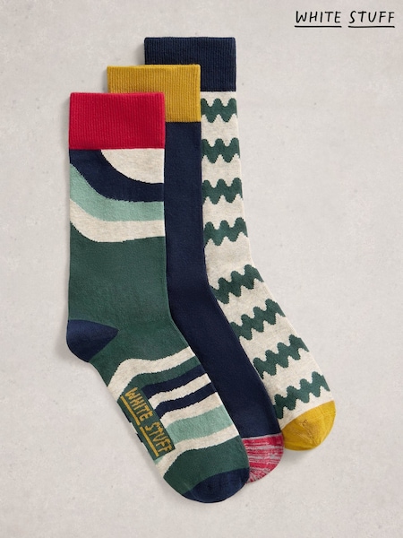 White Stuff Green 3PK Pattern Ankle Socks (H92886) | R$ 150