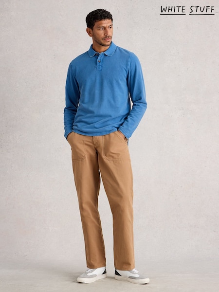 White Stuff Blue Long Sleeve Utility Polo Shirt (H92931) | AED233