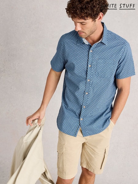 White Stuff Blue Finsbury Flower Short Sleeve Print Shirt (H92934) | 260 QAR