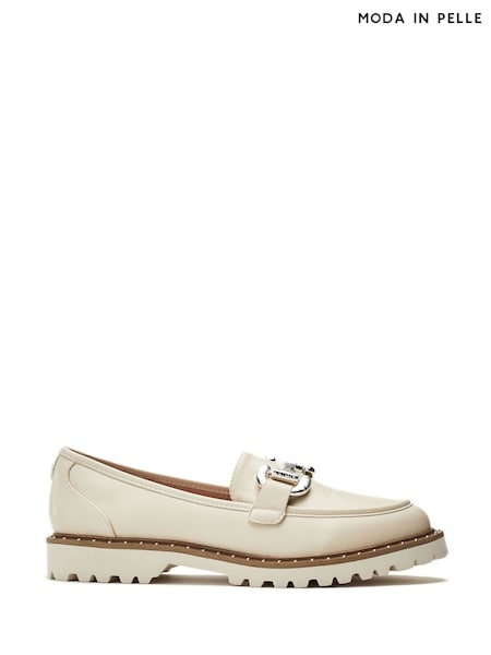 Moda in Pelle Ettalee Matte Snaffle Trim Comfort Cleated White Loafers (H93017) | 440 QAR