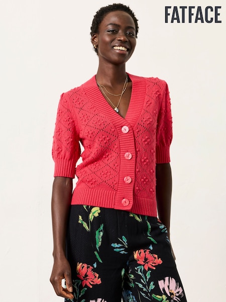 FatFace Clover Raspberry Pink Knitted Short Sleeve Cardigan (H93084) | AZN 165