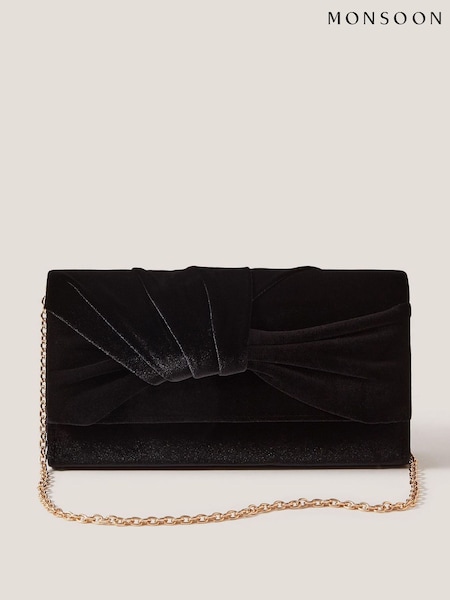 Monsoon Black Mia Pleat Velvet Clutch Bag (H93137) | €64