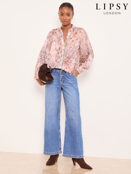 Lipsy Pleated Button Down Shirt (H93199) | kr707