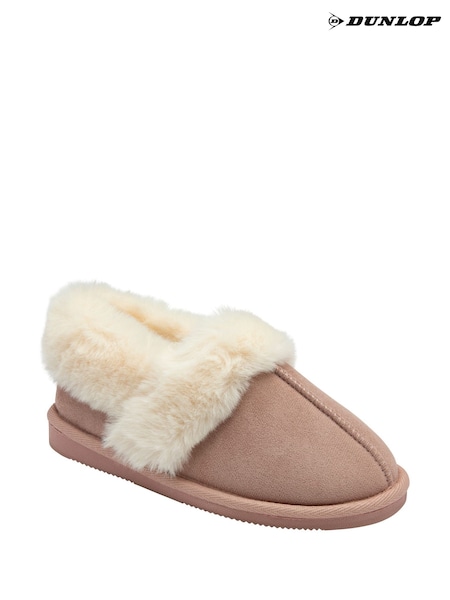Dunlop Pink Faux Suede Collar Full Slippers (H93304) | €29
