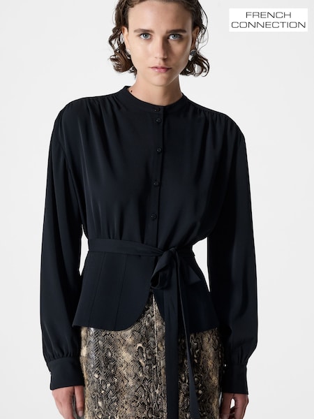 French Connection Black Arezzo Long Sleeve Waist Tie Shirt (H93310) | €108
