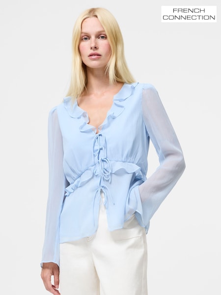 French Connection Emina Chiffon Frill Tie Up Top (H93320) | ‏285 د.إ.‏
