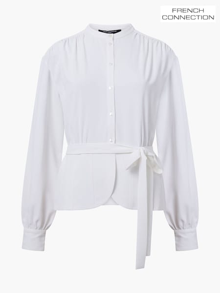 French Connection White Arezzo Long Sleeve Waist Tie White Shirt (H93324) | €108