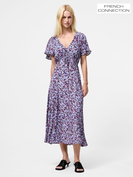 French Connection Blue Lizzy Crepe V-Neck Midi Dress (H93336) | €121