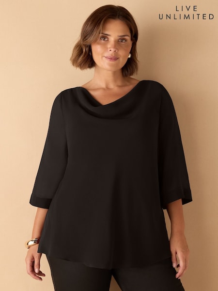 Live Unlimited Black Curve Cowl Neck Overlay Top (H93407) | €91