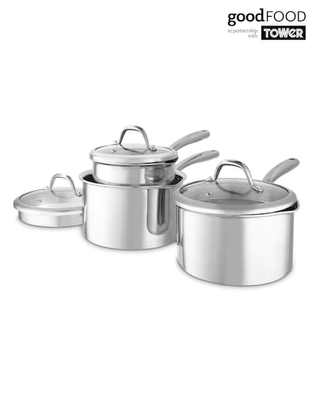 Good Food 3 Piece Tri-ply Saucepans Set