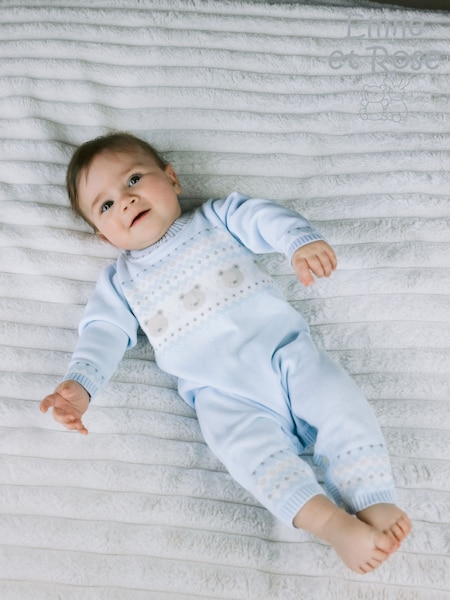 Emile Et Rose Blue Knitted All-In-One with Bear and Fairisle Design and Hat (H93482) | 247 QAR