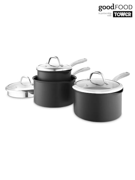 Good Food 3 Piece Hard Anodized Saucepan Set