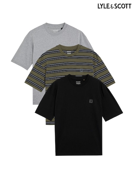 Lyle & Scott Green Striped Relaxed T-Shirts 3 Pack (H93547) | 223 QAR