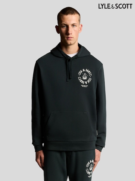 Lyle & Scott Black Ship Insignia Graphic Print Hoodie (H93551) | €95