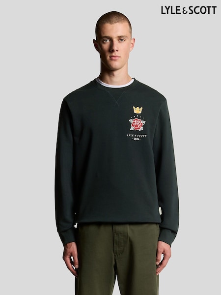 Lyle & Scott Blue Rose and Crown Graphic Print Crew Neck Sweatshirt (H93552) | AED408