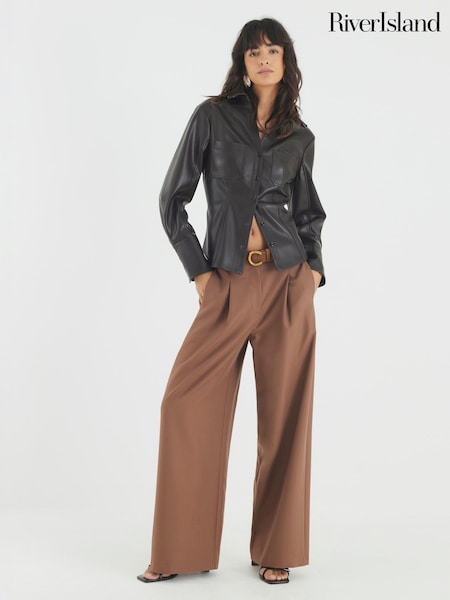 River Island Easy Belted Wide Leg Trousers (H93610) | R$ 455