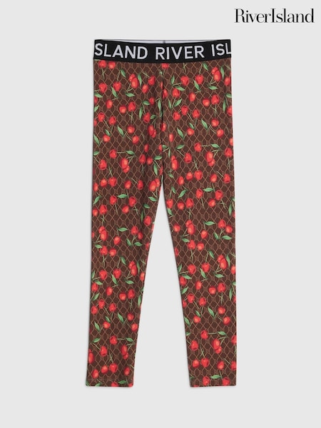 River Island Brown Monogram Cherry Leggings (H93658) | 59 QAR