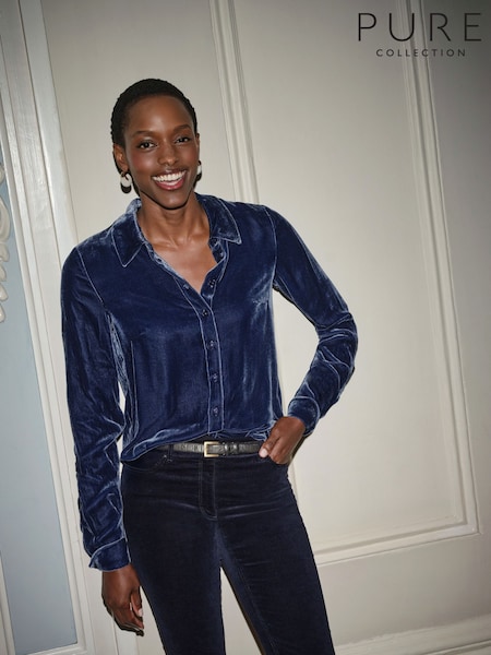 Pure Collection Blue Velvet Loose Fit Shirt (H93799) | €186