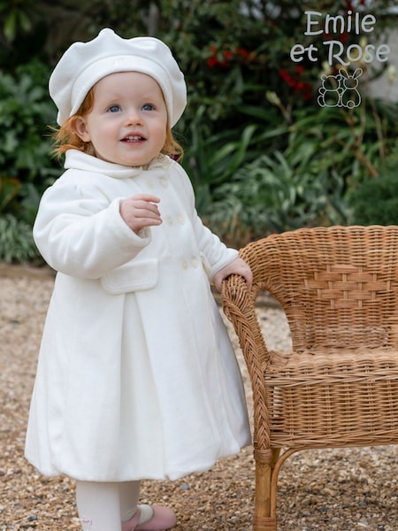 Emile Et Rose Cream Roseanna Luxurious Velour Padded Coat With Pleated Full Skirt and Beret (H93803) | €77