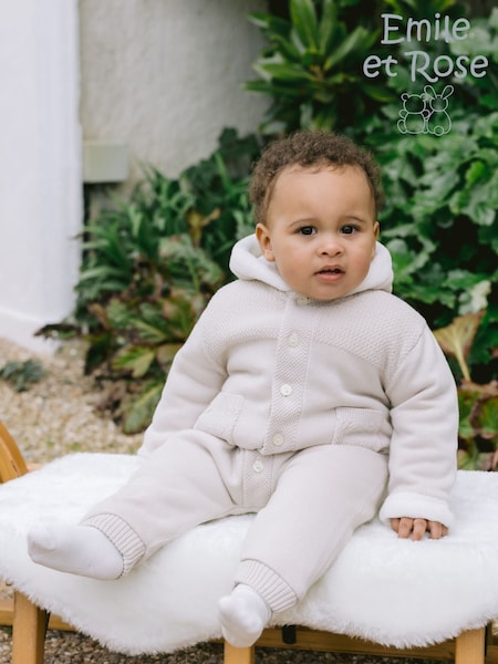Emile Et Rose Kane Knitted Pramsuit With Pockets Fur Trim and Pom-Pom (H93805) | €93