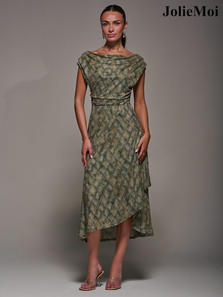 Verde - Jolie Moi Lace Asymmetrical Draped Midaxi Dress (H93908) | R$ 710