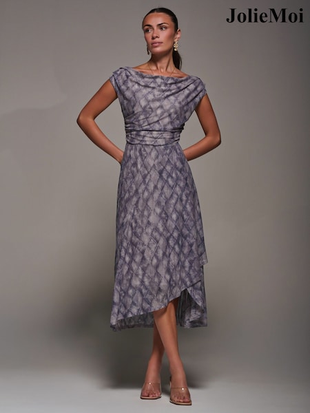Пурпурный - Jolie Moi Lace Asymmetrical Draped Midaxi Dress (H93910) | €95