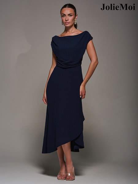 Azul - Jolie Moi Textured Jersey Asymmetric Midi Dress (H93911) | R$ 710