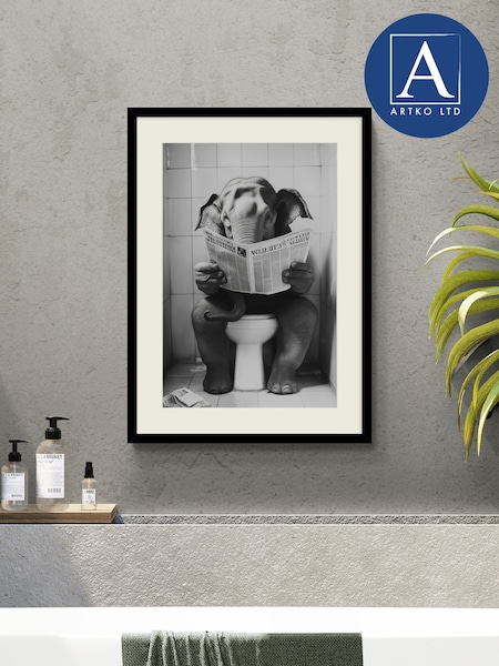 Artko Black Bathroom Elephant Framed Art (H93949) | €81