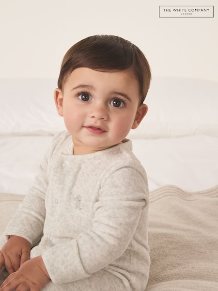 The White Company Grey Velour Kimbo Embroidered Sleepsuit (H94062) | AED128