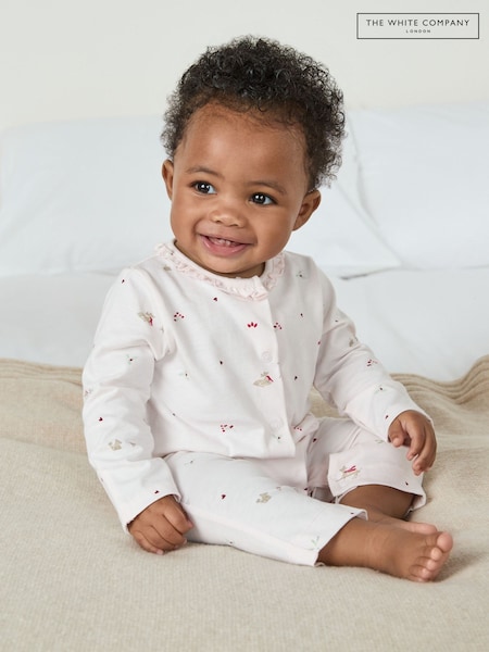 The White Company Pink Organic Cotton Winter Woodland Frill Collar Sleepsuit (H94070) | ‏135 ر.ق.