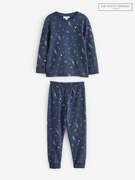 The White Company Blue Cotton Glow In The Dark Space Slim Fit Pyjamas (H94072) | €37