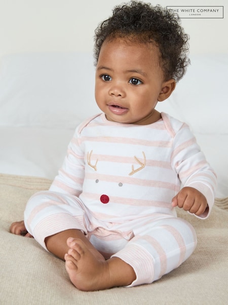 The White Company Organic Cotton Jingles Pink Stripe Sleepsuit (H94073) | ‏114 ر.ق.