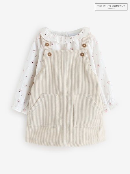 The White Company Cotton Minnie Floral White Blouse & Cord Pinafore Set (H94077) | €56