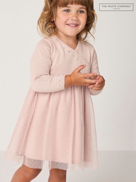 The White Company Pink Cotton Wrap Pointelle Knit & Tulle Dress (H94084) | €59