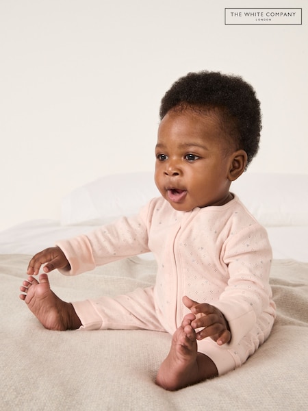 The White Company Pink Pointelle Heart Zip Sleepsuit (H94087) | AED151