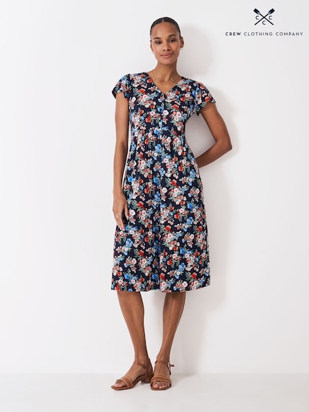 Crew Clothing Blue Alyssia Button Through Jersey Dress (H94111) | €86