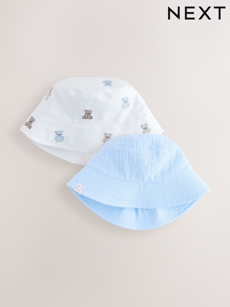 Blue and Bear Embroidered Bucket Hats 2 Pack (0mths-2yrs) (H94147) | 68 QAR