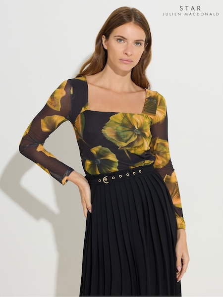 Star by Julien MacDonald Yellow Square Neck Mesh Top (H94158) | R$ 385