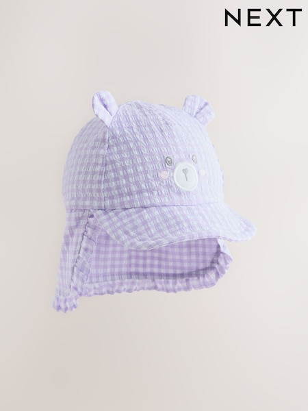 Purple Gingham Baby Embroidered Bear Legionnaire Hat (0mths-2yrs) (H94175) | OMR4