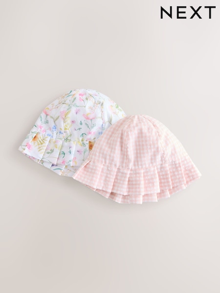 Pink Floral and Gingham Baby Woven Bucket Hats 2 Pack (0mths-2yrs) (H94178) | €15